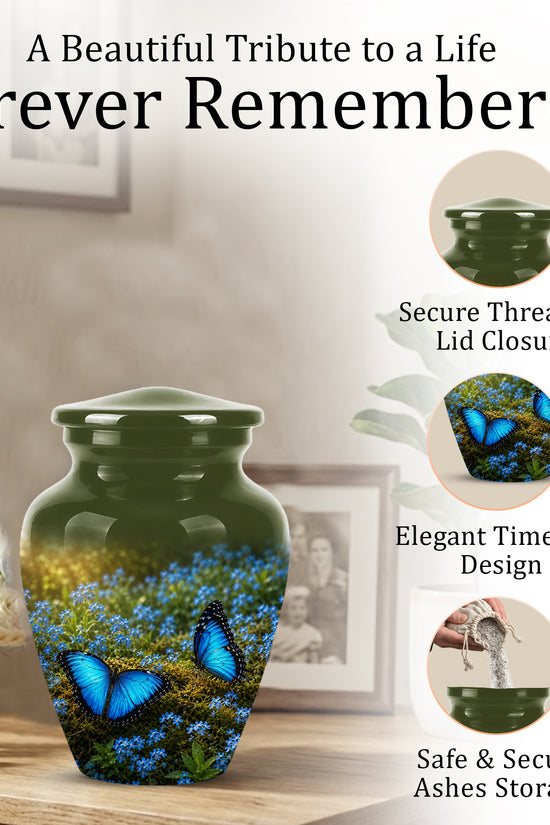 Handcrafted Blue Butterfly Memorial Urn - Elegant Funeral Urns For Mom