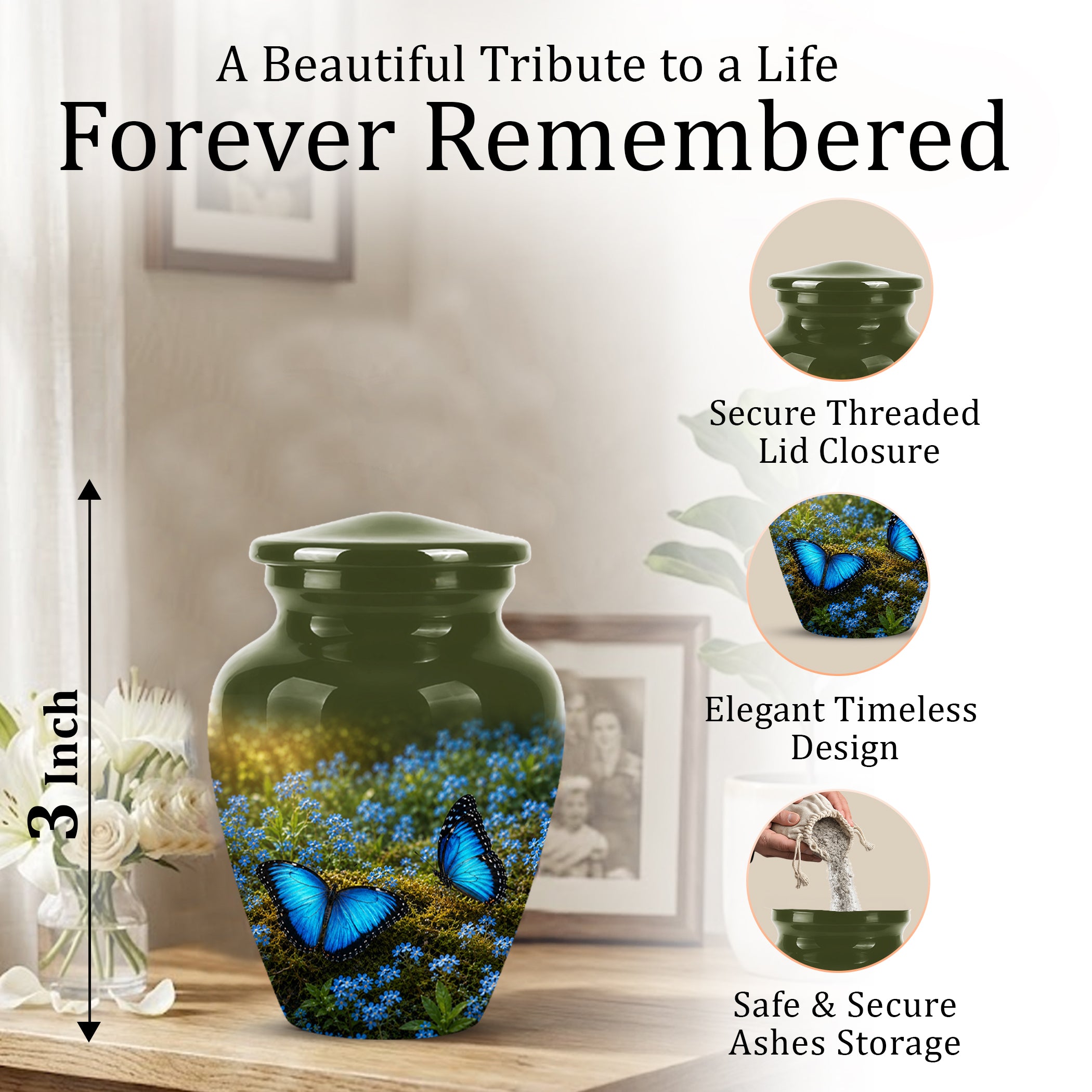 Handcrafted Blue Butterfly Memorial Urn - Elegant Funeral Urns For Mom