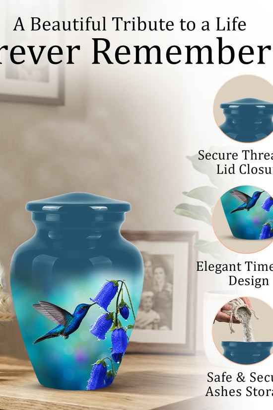 Blue Hummingbird Custom Urn - Majestic Funeral Urns For Ashes On Sale