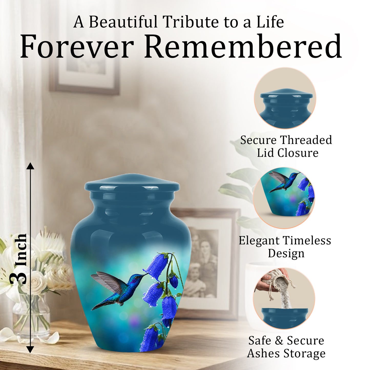 Blue Hummingbird Custom Urn - Majestic Funeral Urns For Ashes On Sale