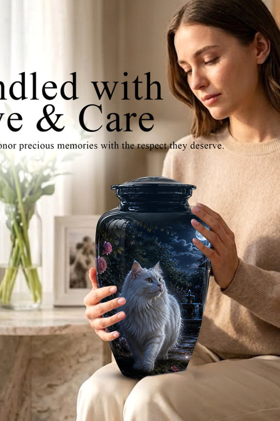 Beautiful White Cat Cremation Urn -  Personalized Handcrafted Pet Urns