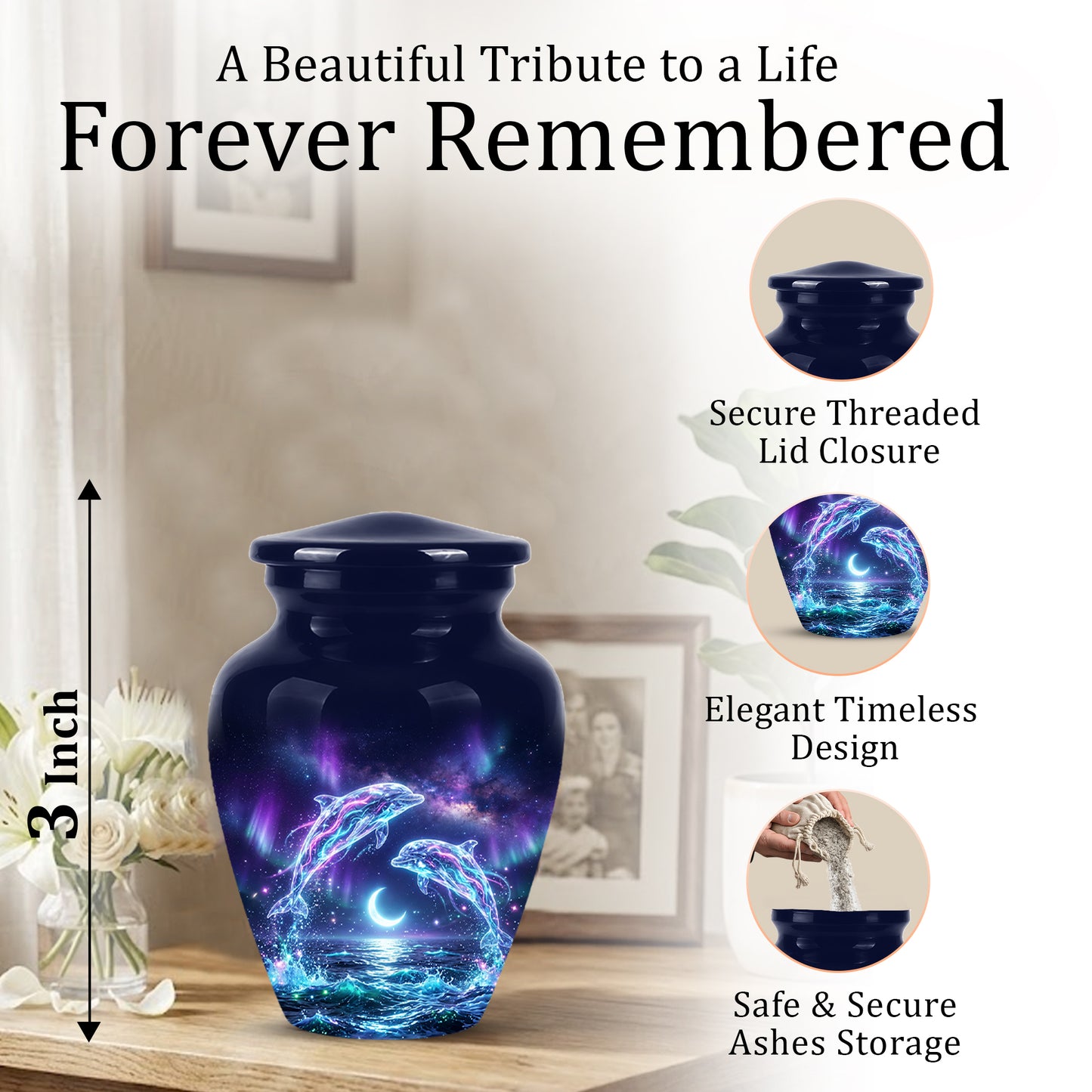 Dolphin Cremation Urn - Artistic Moonlight Memorial Urns For Ashes