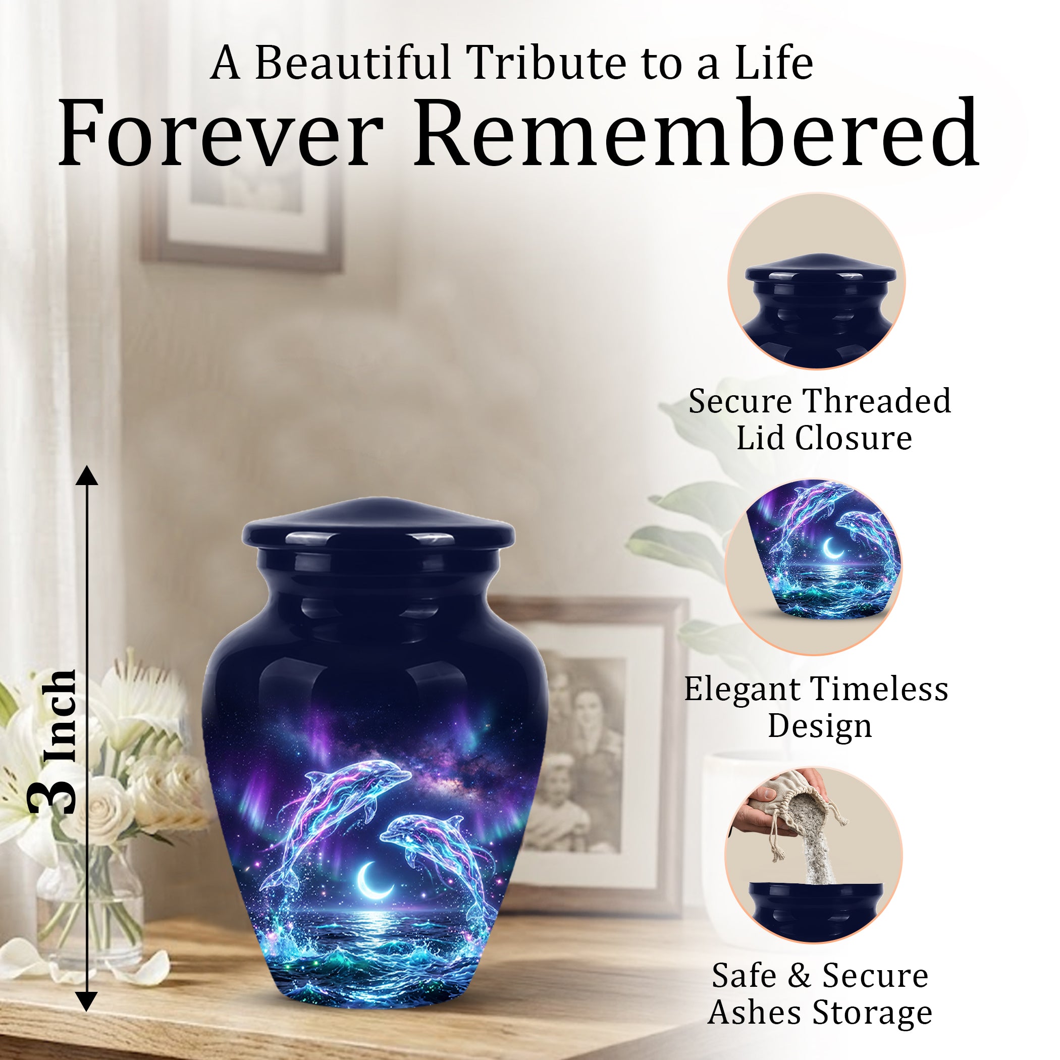 Dolphin Cremation Urn - Artistic Moonlight Memorial Urns For Ashes