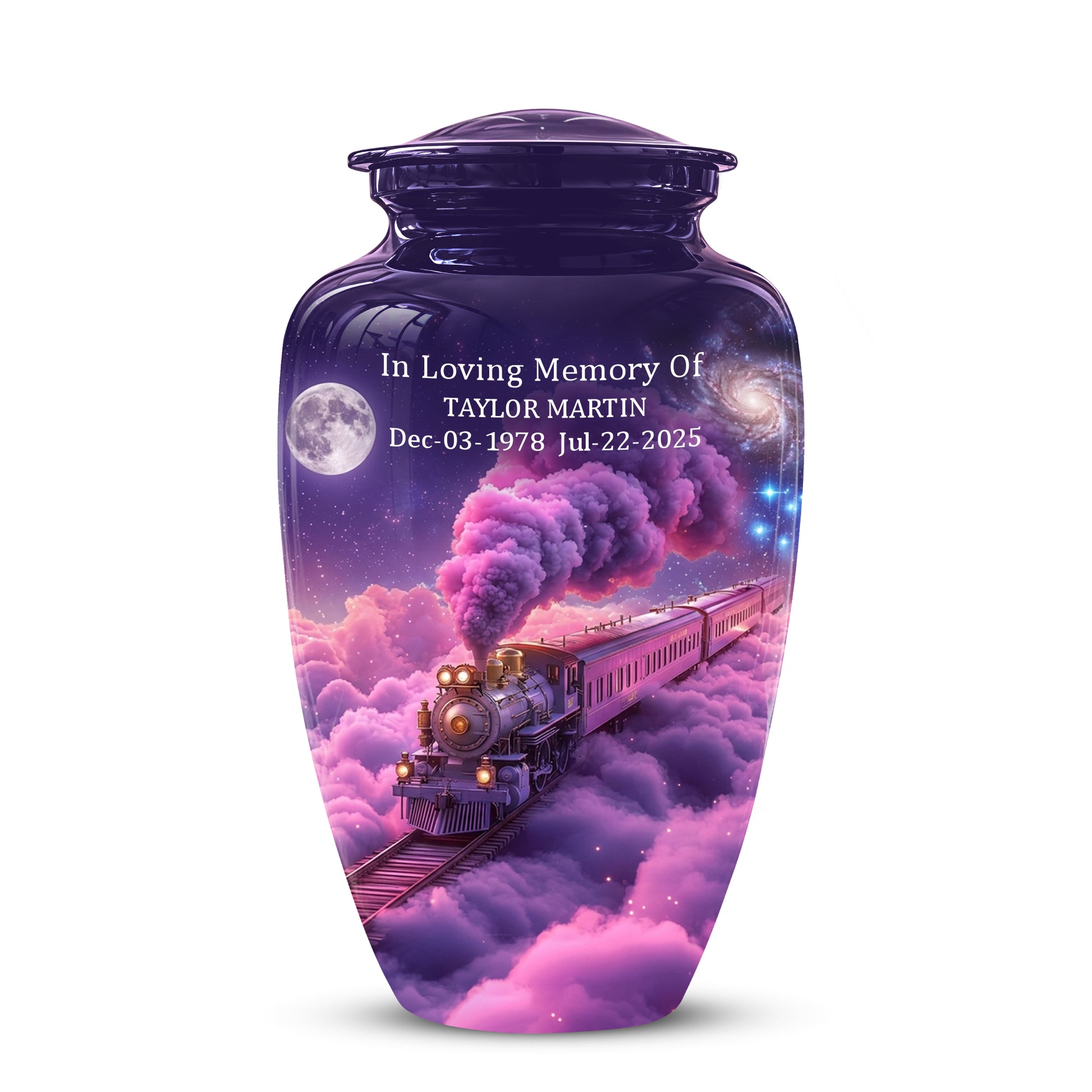 Fantasy Train Cremation Urn – Purple Cloud Memorial Urns For Human Ashes