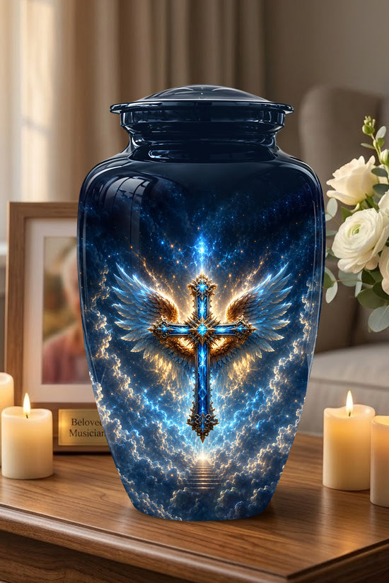 Celestial Jesus Cross Urn - Artistic Handcrafted Urns For Men & Women