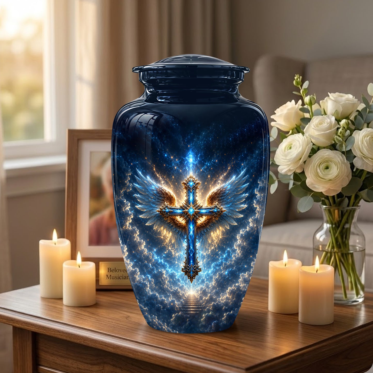 Celestial Jesus Cross Urn - Artistic Handcrafted Urns For Men & Women