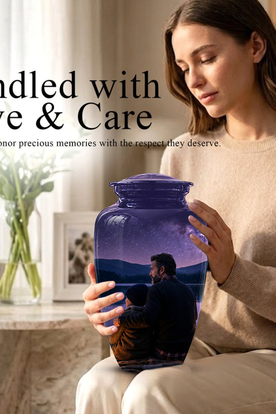 Father & Son Love Cremation Urn - Mountain Night Scenic Urns For Dad