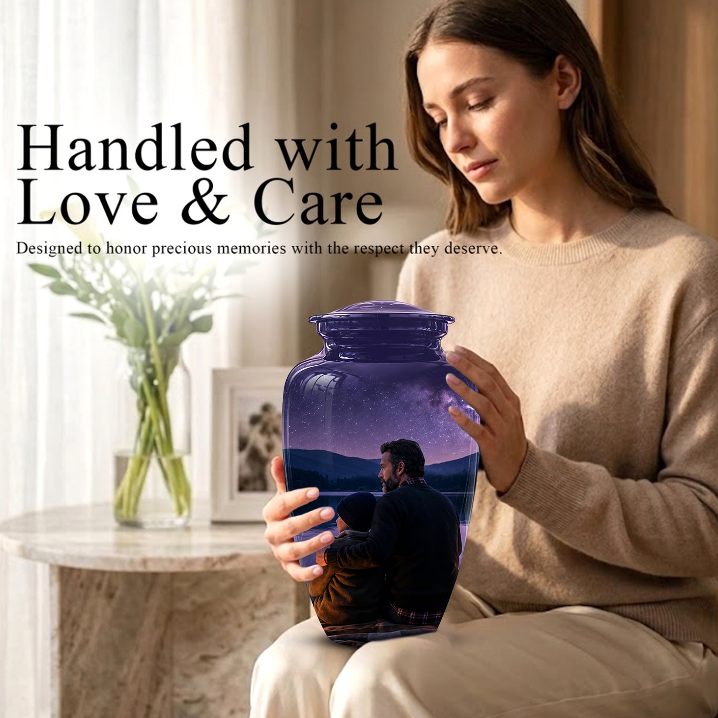 Father & Son Love Cremation Urn - Mountain Night Scenic Urns For Dad