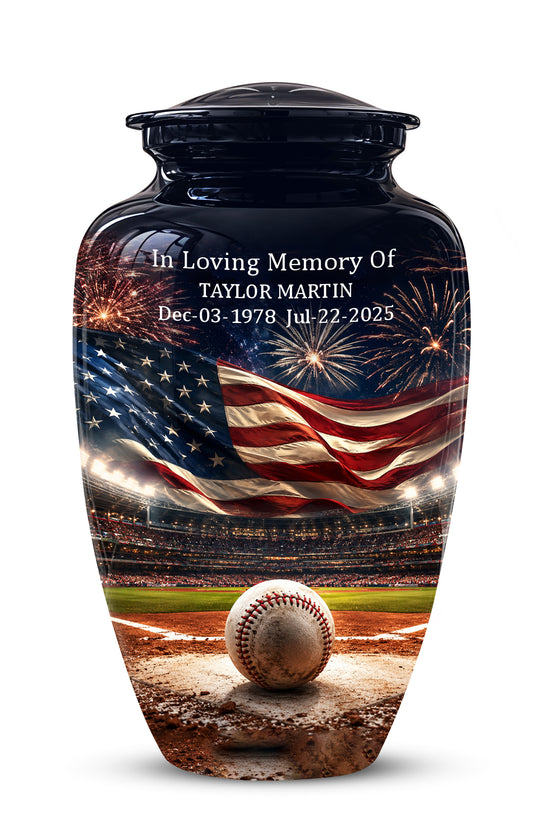 Personalized Baseball Urn with American Flag – Patriotic Urn for Human Ashes