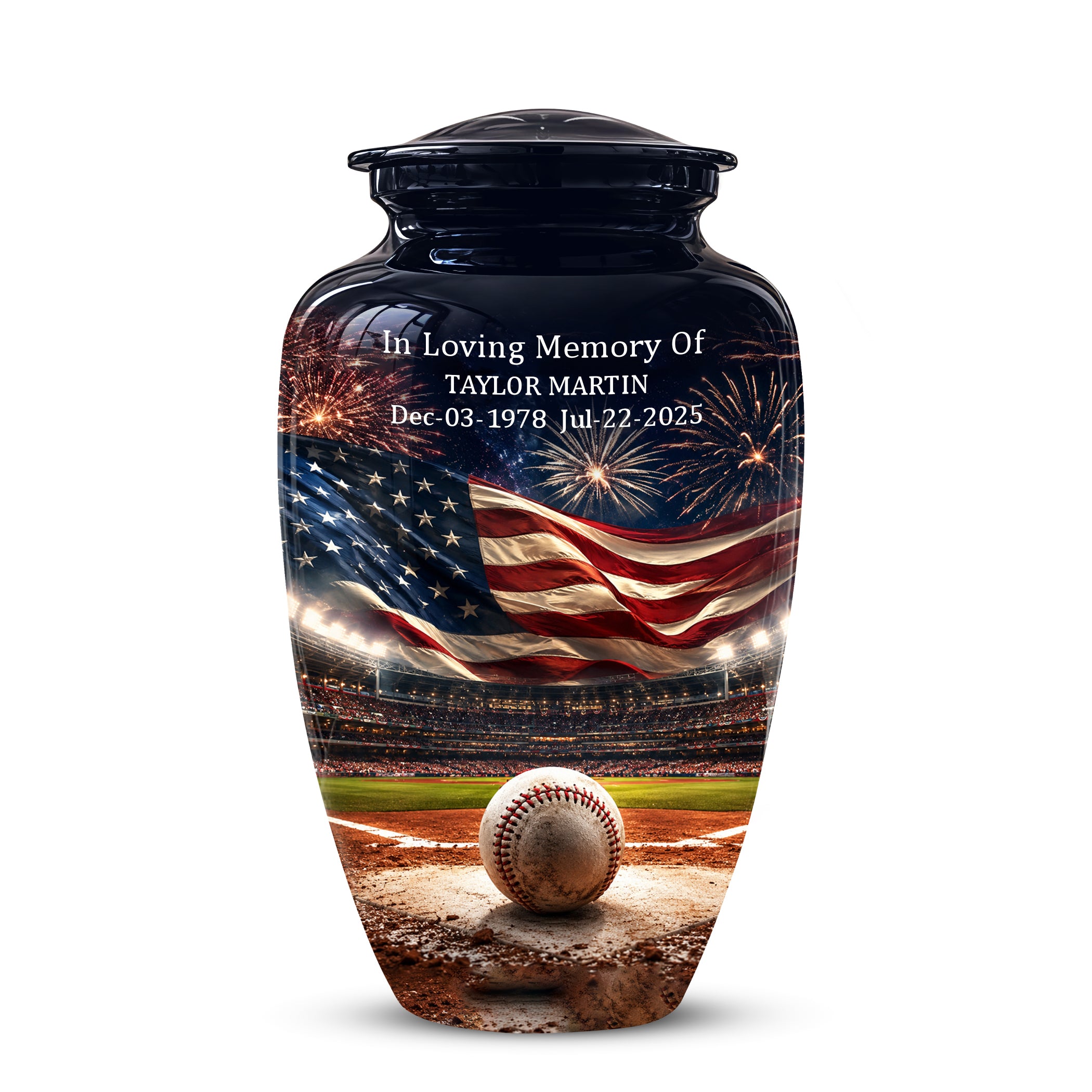 Personalized Baseball Urn with American Flag – Patriotic Urn for Human Ashes