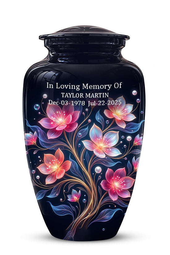 Hand-Painted Lotus Flower Cremation Urn - Decorative Urns On Sale