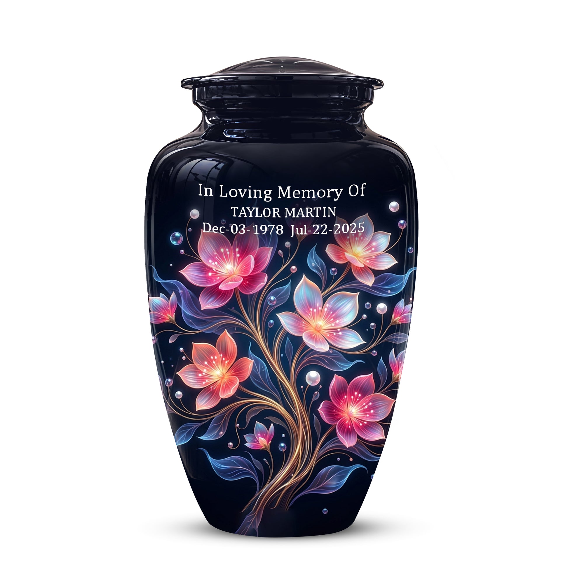 Hand-Painted Lotus Flower Cremation Urn - Decorative Urns On Sale