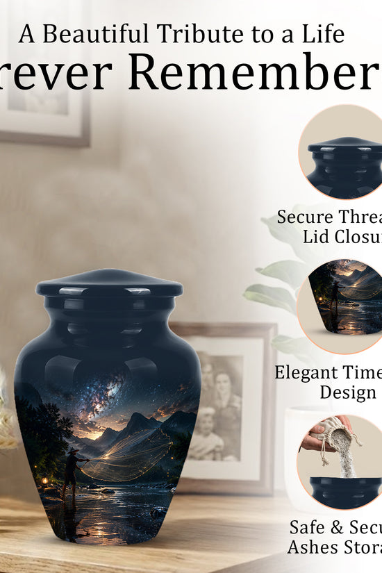 Fisherman Cremation Urn - Night Sky Memorial Urns For Human Ashes