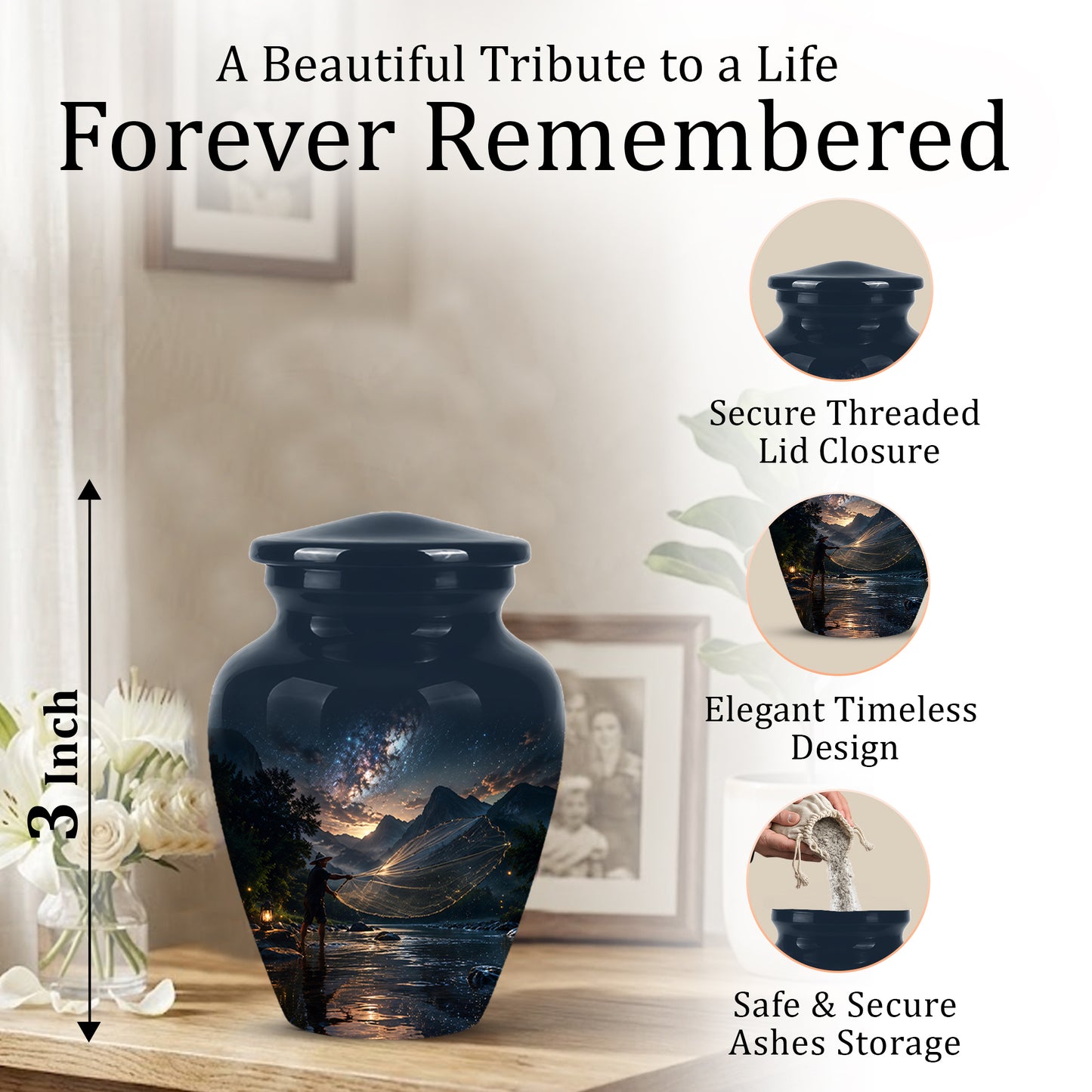Fisherman Cremation Urn - Night Sky Memorial Urns For Human Ashes