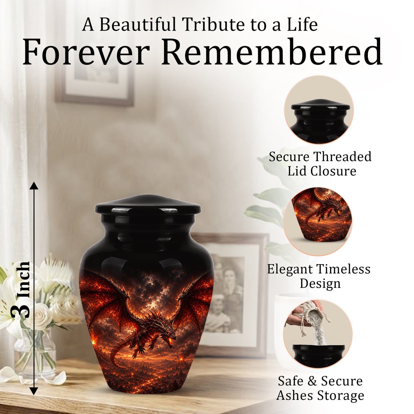 Dragon Fire Cremation Urn - Artistic Mythical Burial Urns For Human Ashes