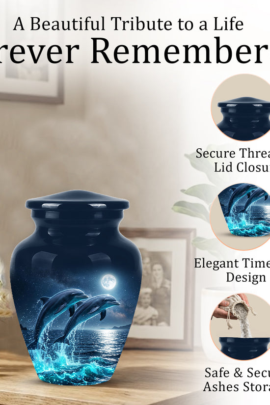 Beautiful Playful Dolphin Cremation Urn - Custom Moonlight Urns For Women