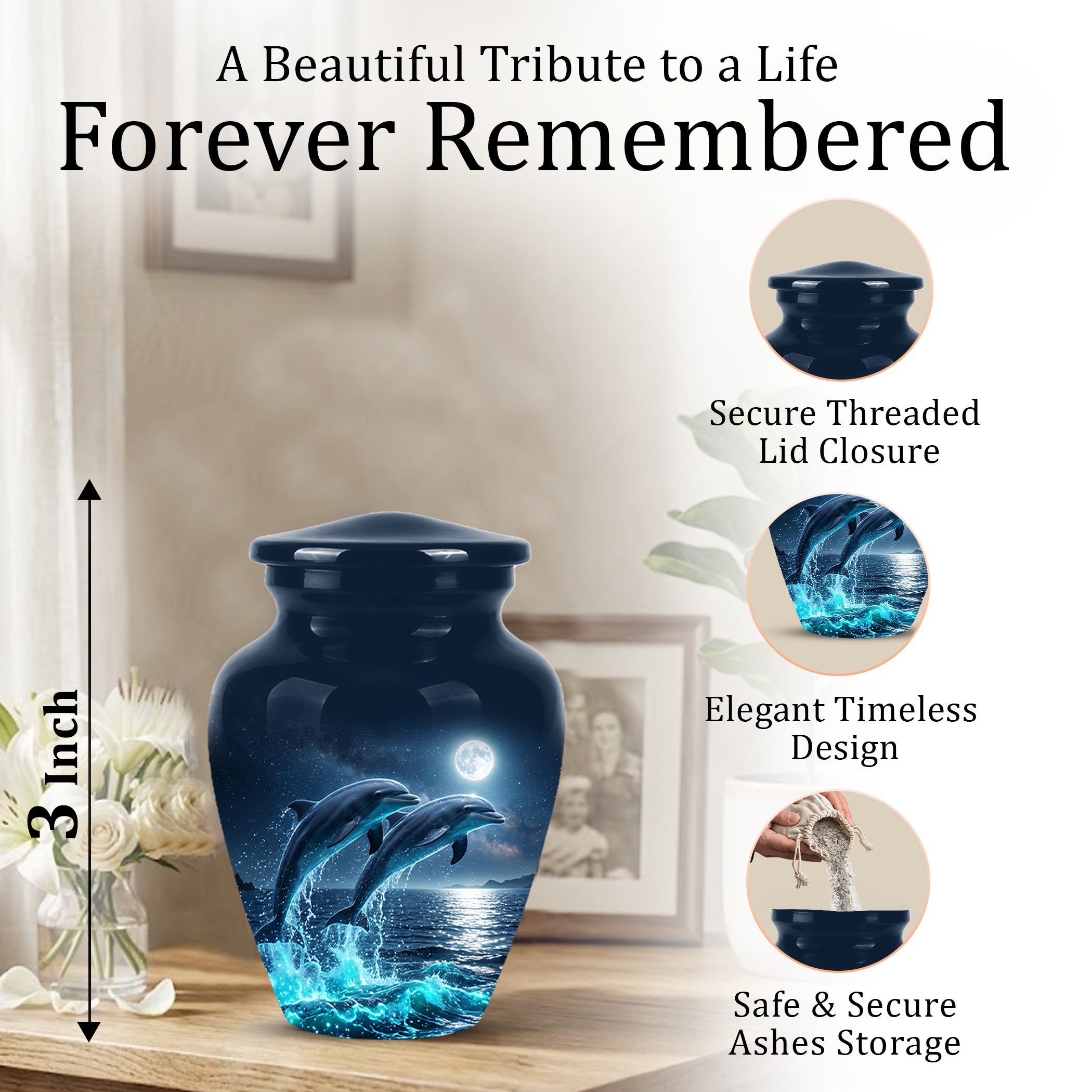 Beautiful Playful Dolphin Cremation Urn - Custom Moonlight Urns For Women