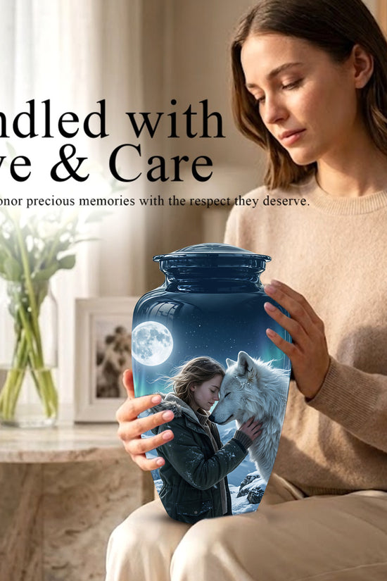 White Wolf Memorial Urn for Ashes - Custom Engraved Urns For Human