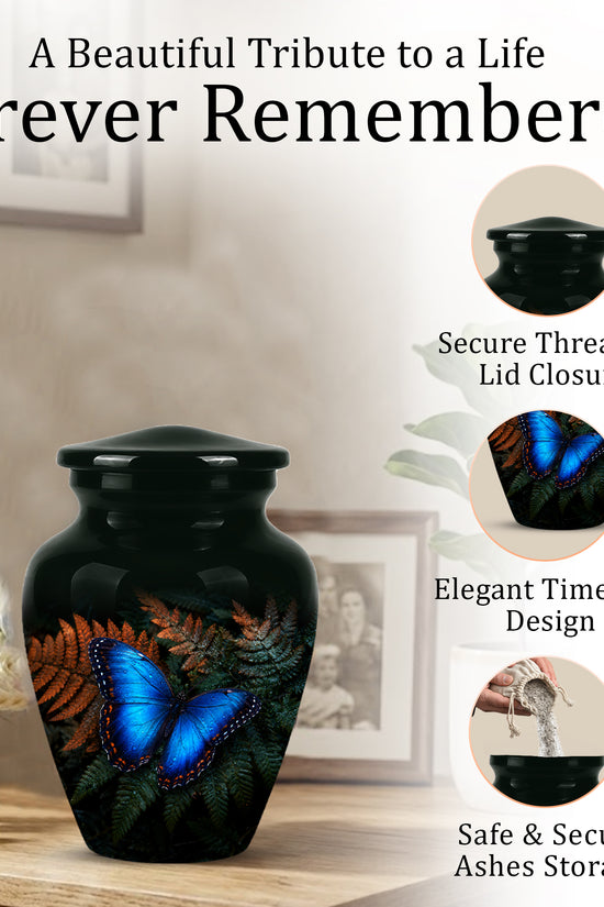 Blue Butterfly Cremation Urns - Black Memorial Urns For Women Ashes