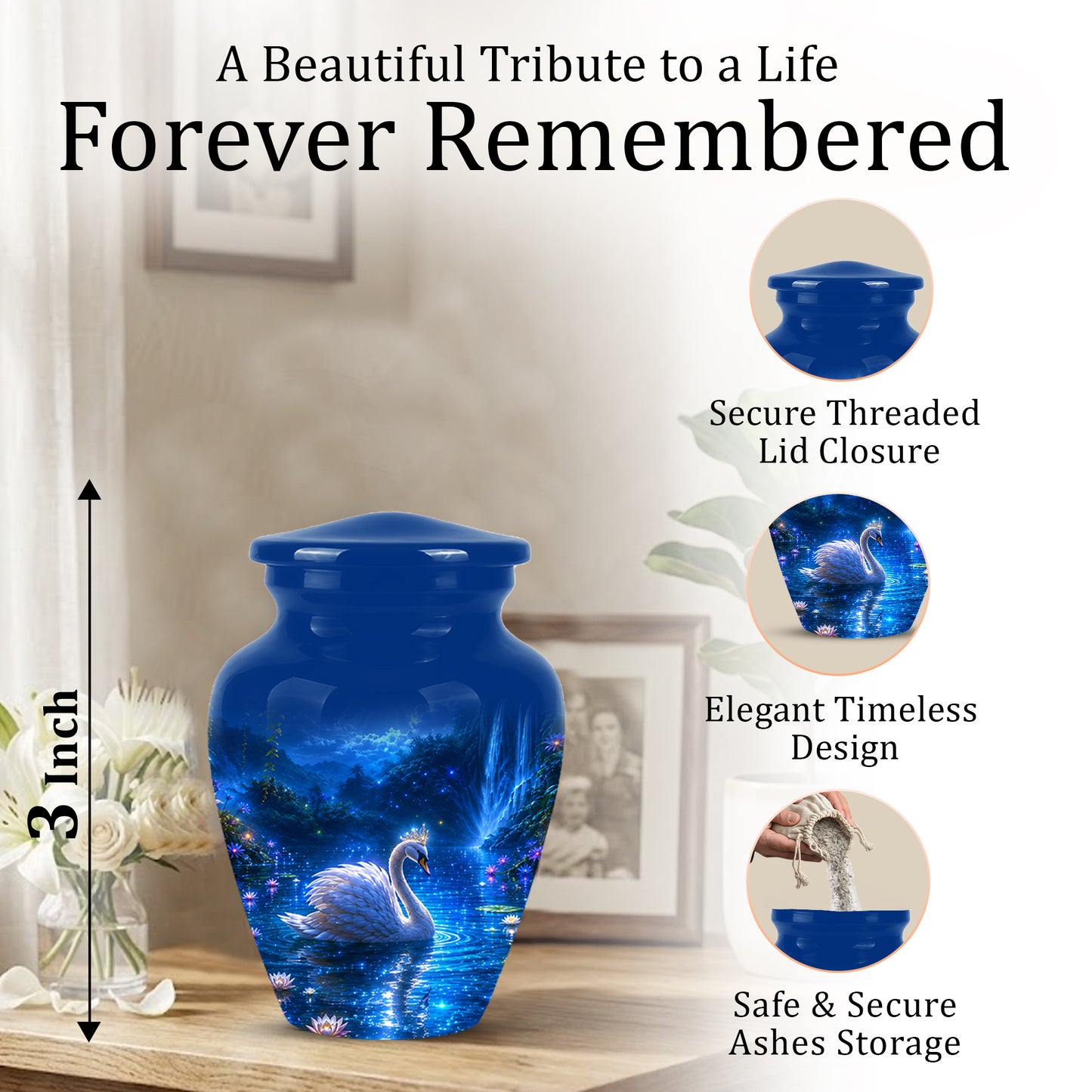 White Swan Memorial Urn - Custom Cremation Urns For Men & Women Ashes