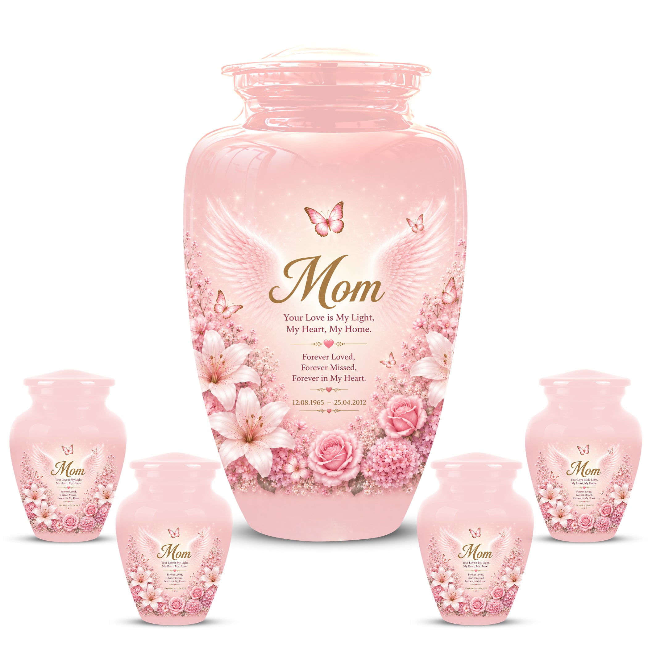 Angel Wings Funeral Urn for Mom – Pink Aluminium Burial Urn for Human Ashes