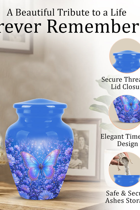 Heavenly Butterfly Memorial Urn - Blue Butterfly Urns For Women Ashes