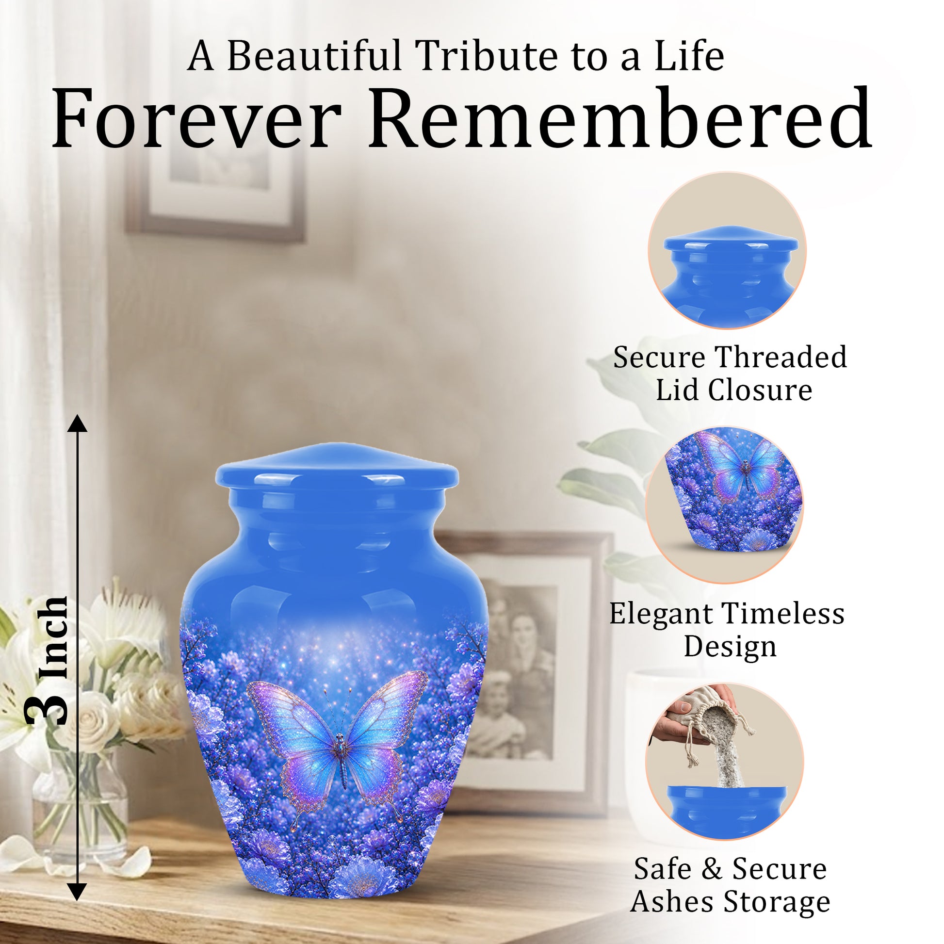 Heavenly Butterfly Memorial Urn - Blue Butterfly Urns For Women Ashes
