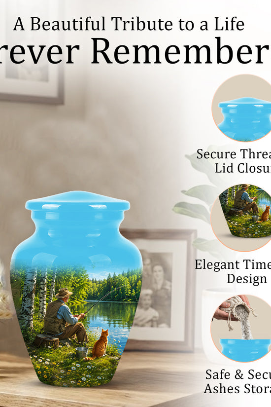 Fisherman With Cat - Artistic Fishing Memorial Urns For Men & Women