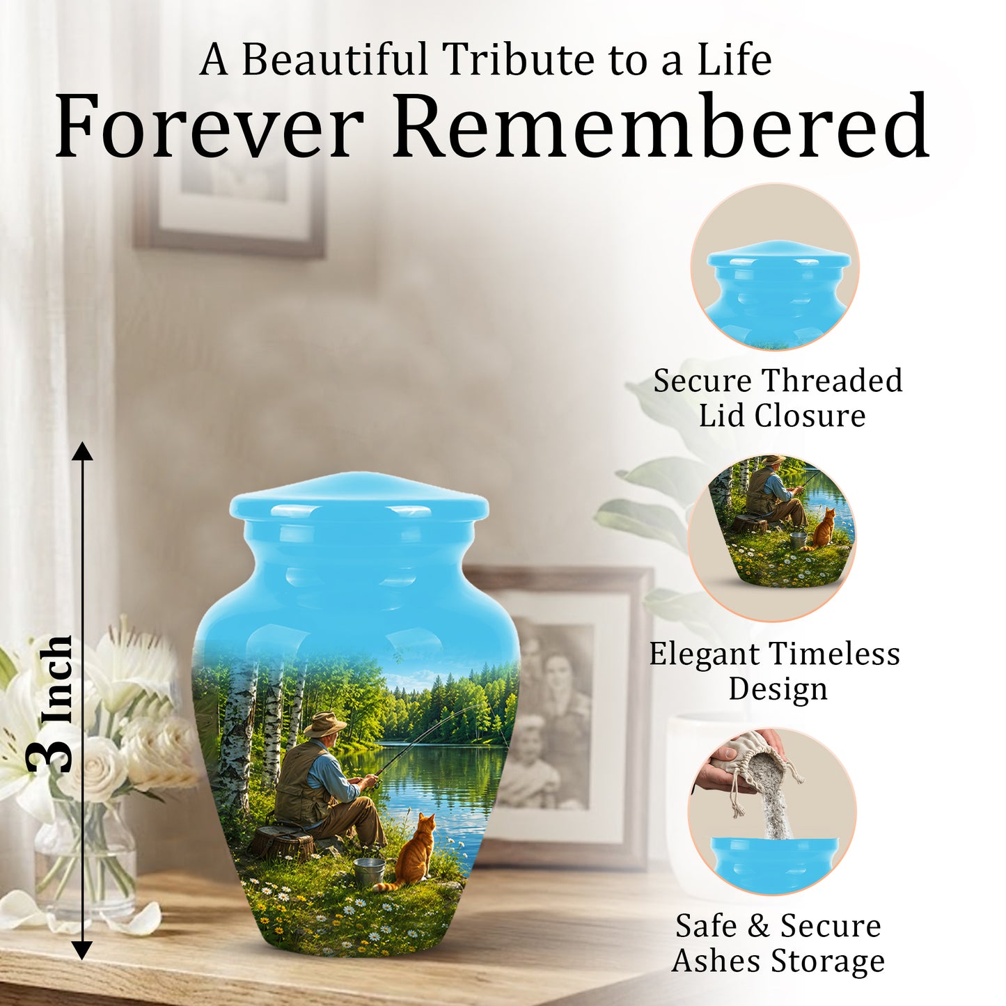 Fisherman With Cat - Artistic Fishing Memorial Urns For Men & Women