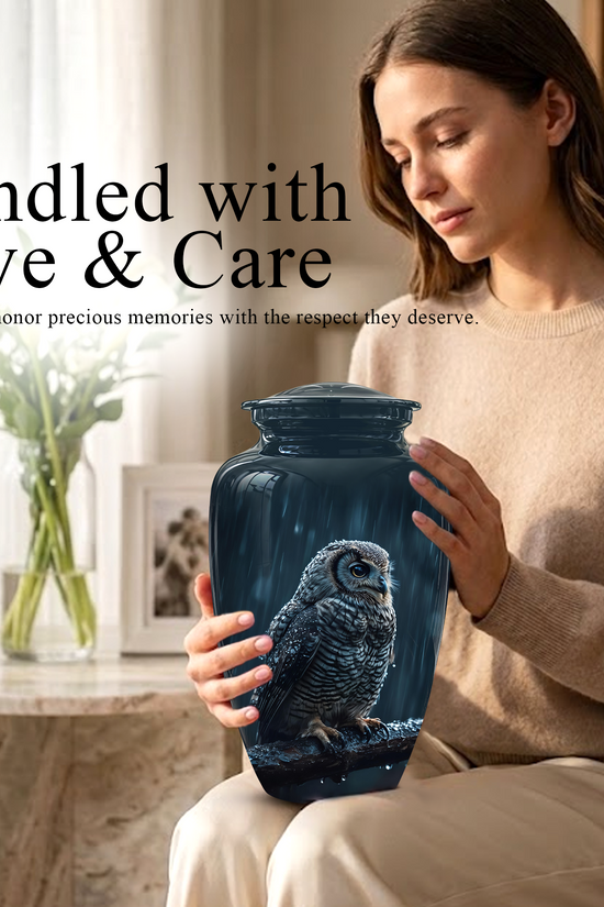 Snowy Owl Cremation Urn - Night Owl Burial Urns For Human Ashes