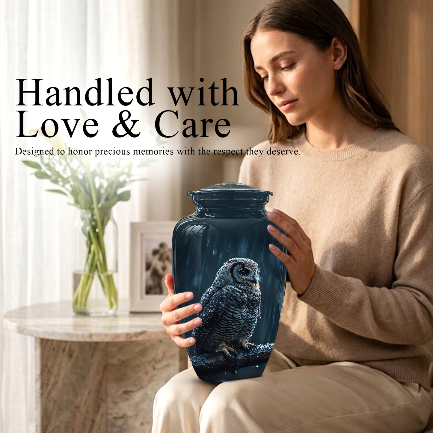 Snowy Owl Cremation Urn - Night Owl Burial Urns For Human Ashes