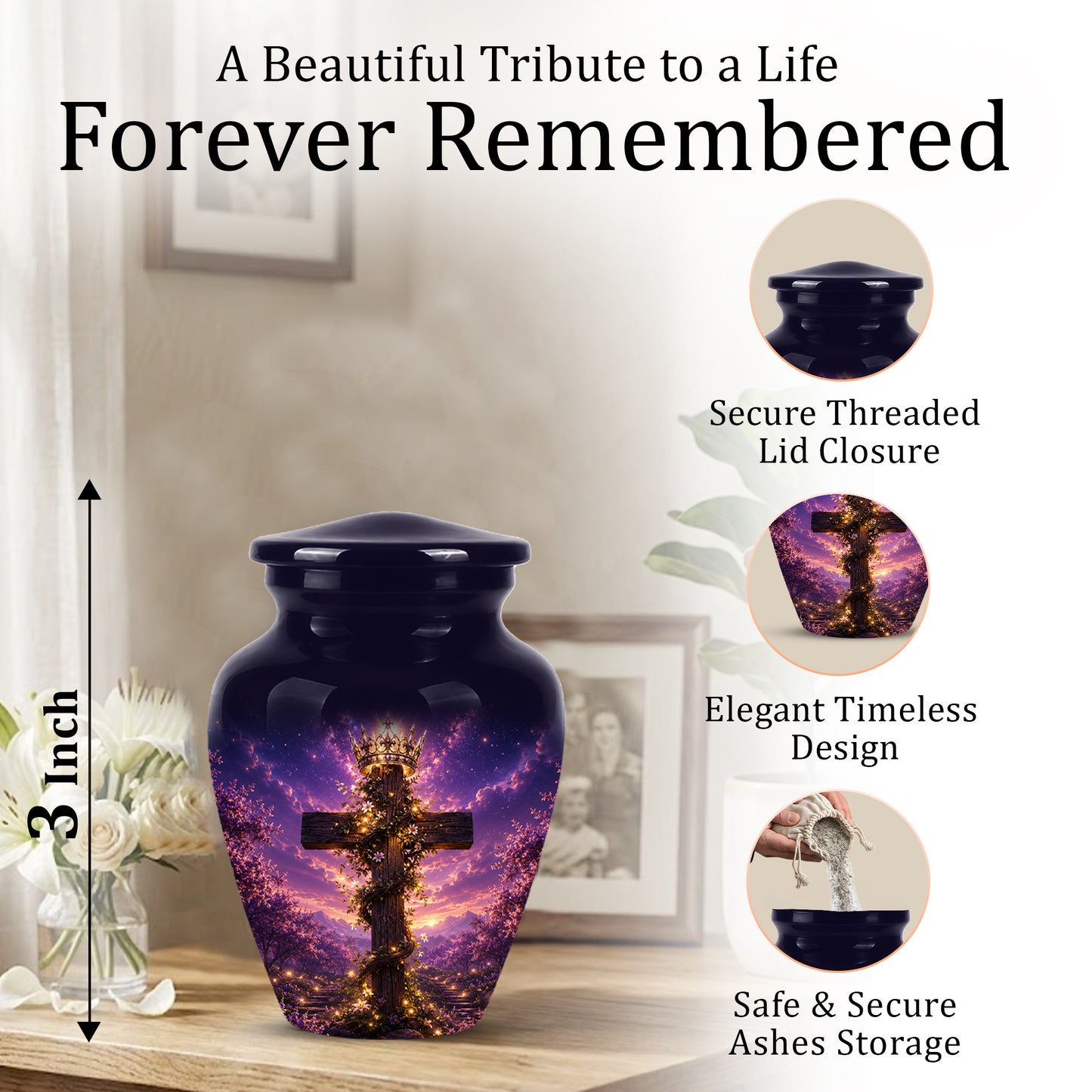 Cross With Crown Cremation Urn for Ashes – Spiritual Memorial Urns