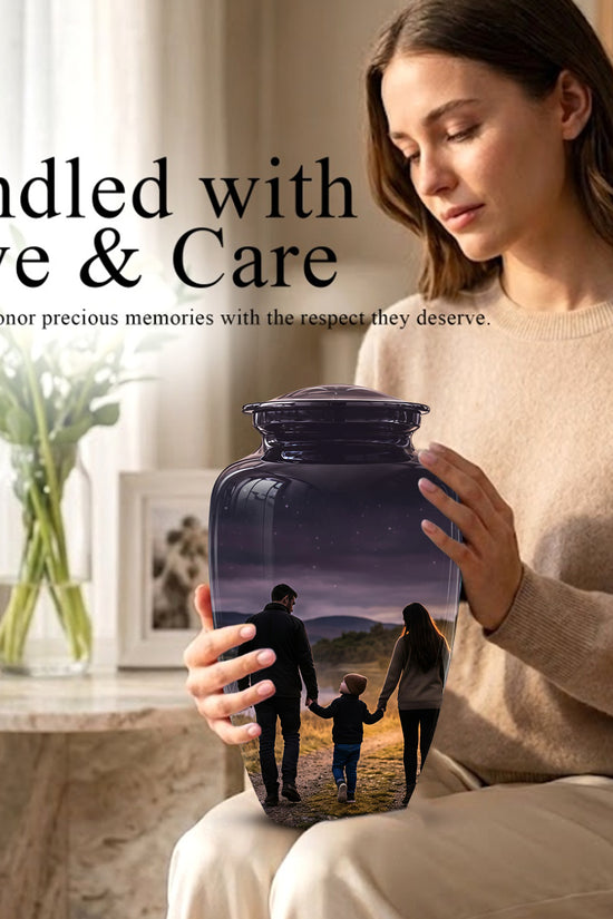 Dad, Son & Mom Cremation Urn - Artistic Night Burial Urns For Human Ashes
