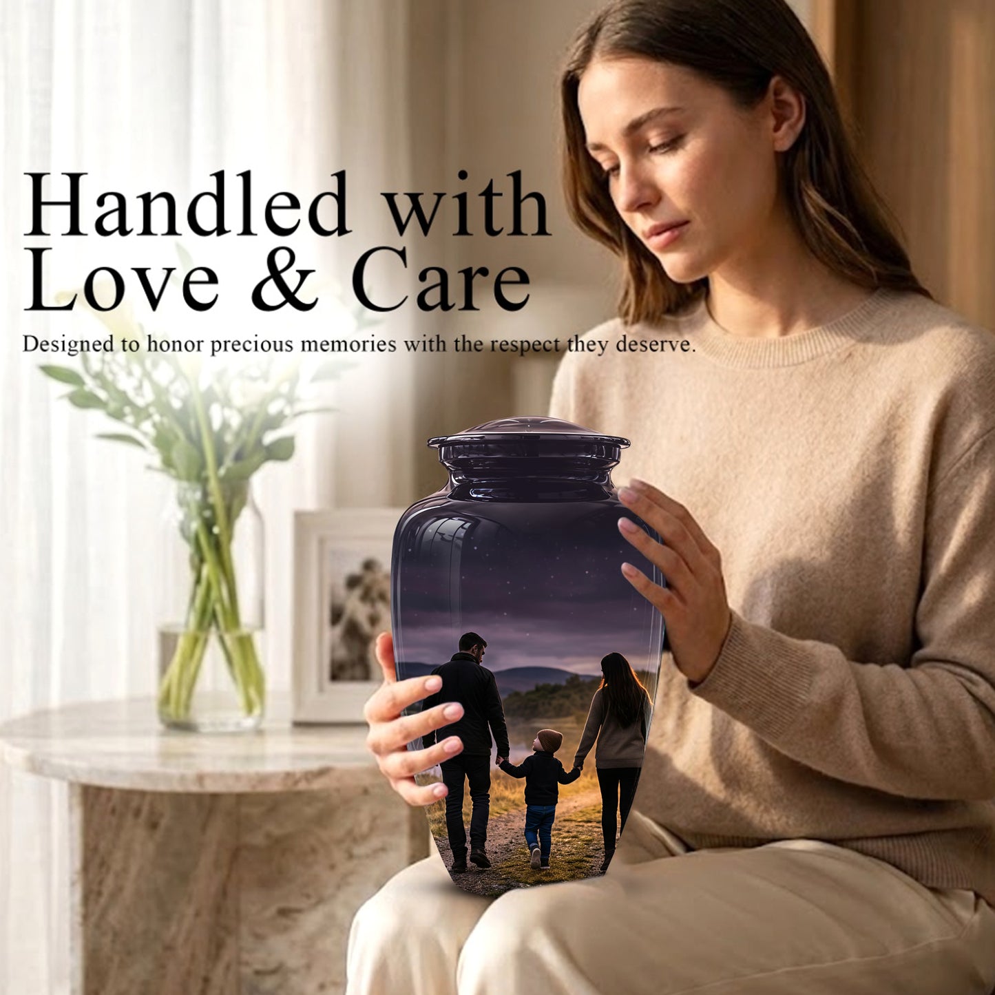 Dad, Son & Mom Cremation Urn - Artistic Night Burial Urns For Human Ashes