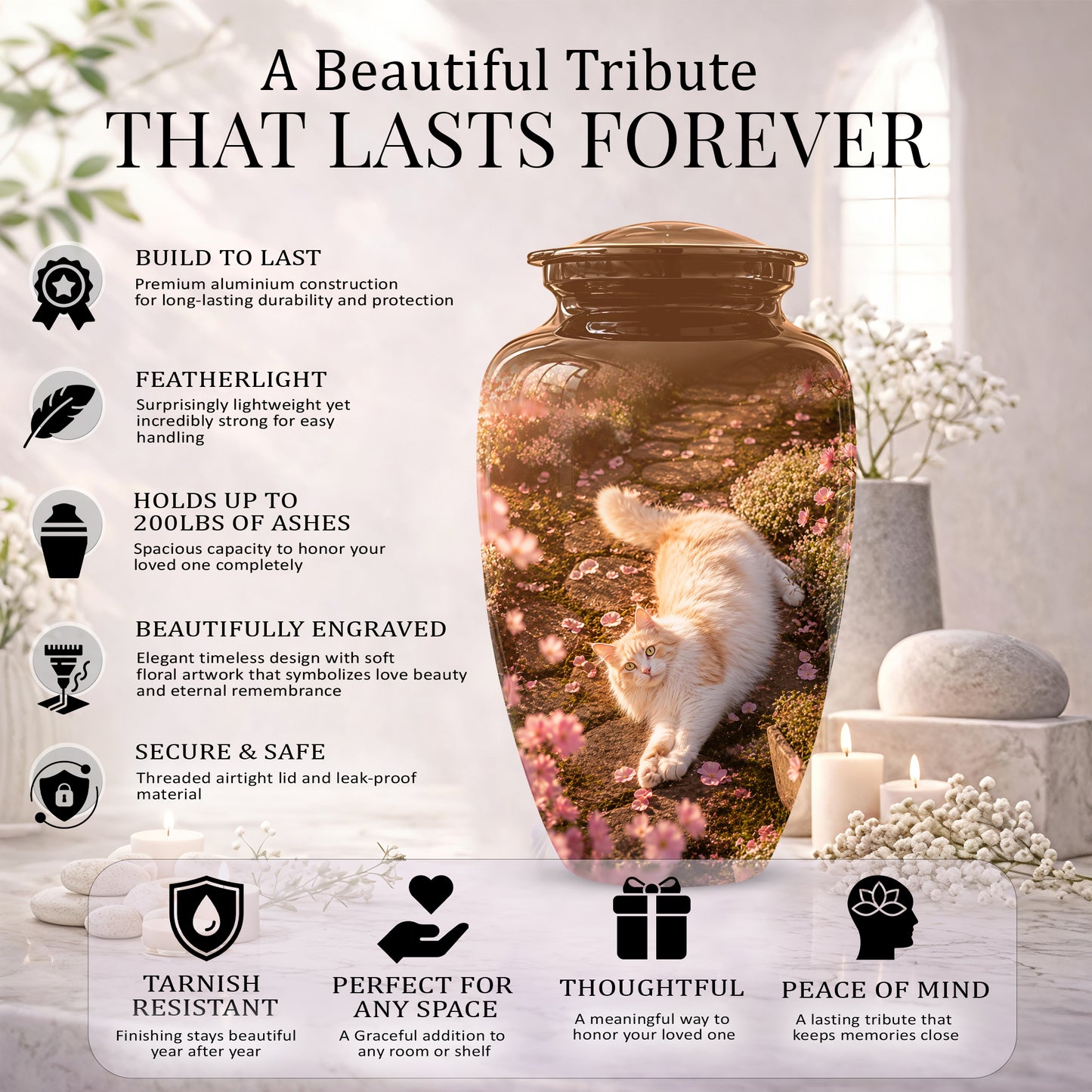 Fluffy Cat Cremation Urn - Custom Burial Memorial Urns On Sale