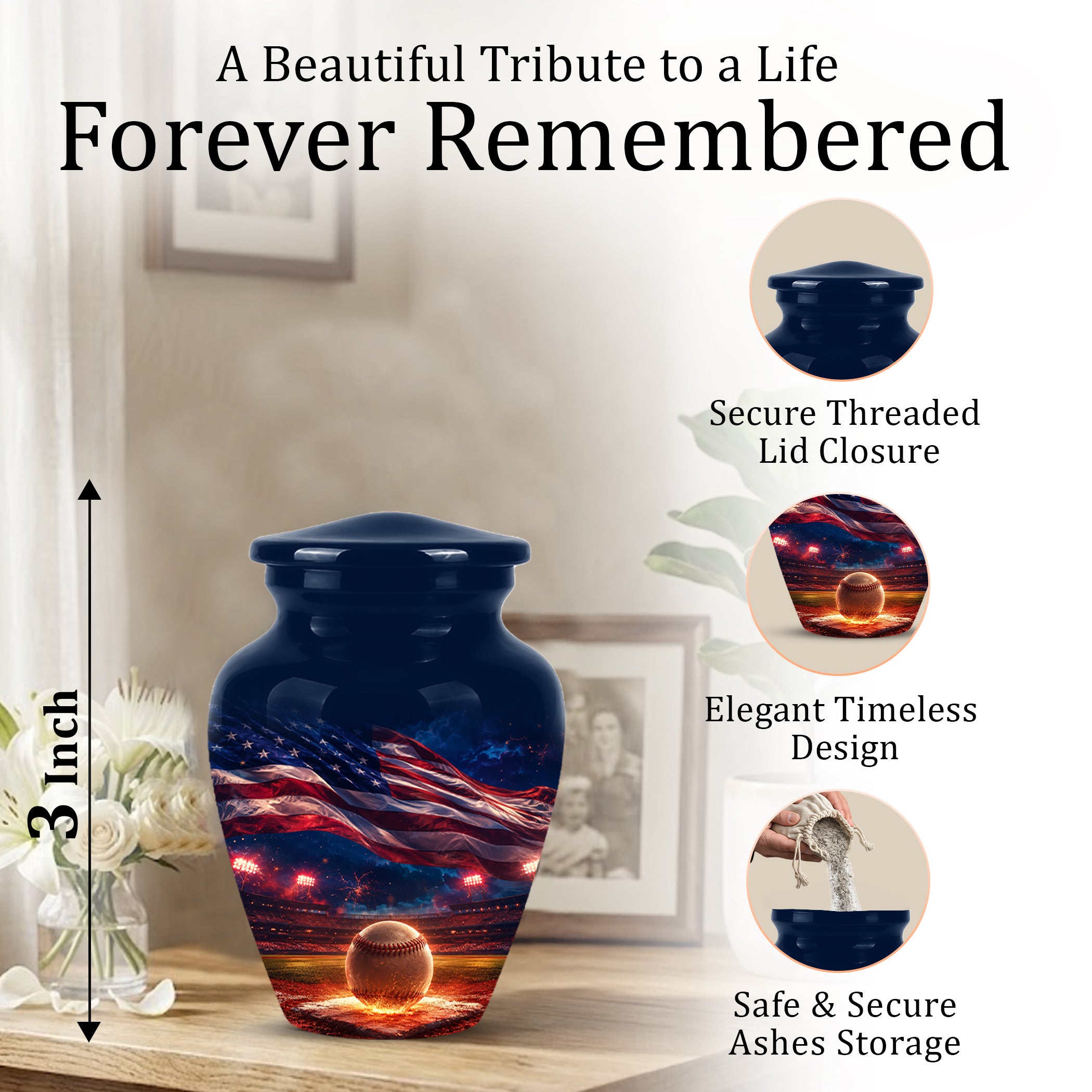 Patriotic Baseball Cremation Urn - Custom American Flag Urns For Athletes