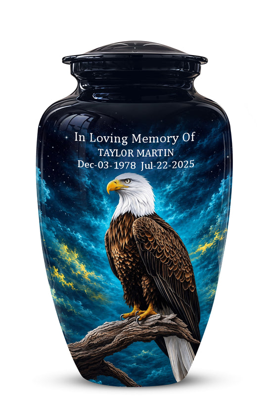 Cosmic Bald Eagle Cremation Urn - Decorative Memorial Urns For Human Ashes