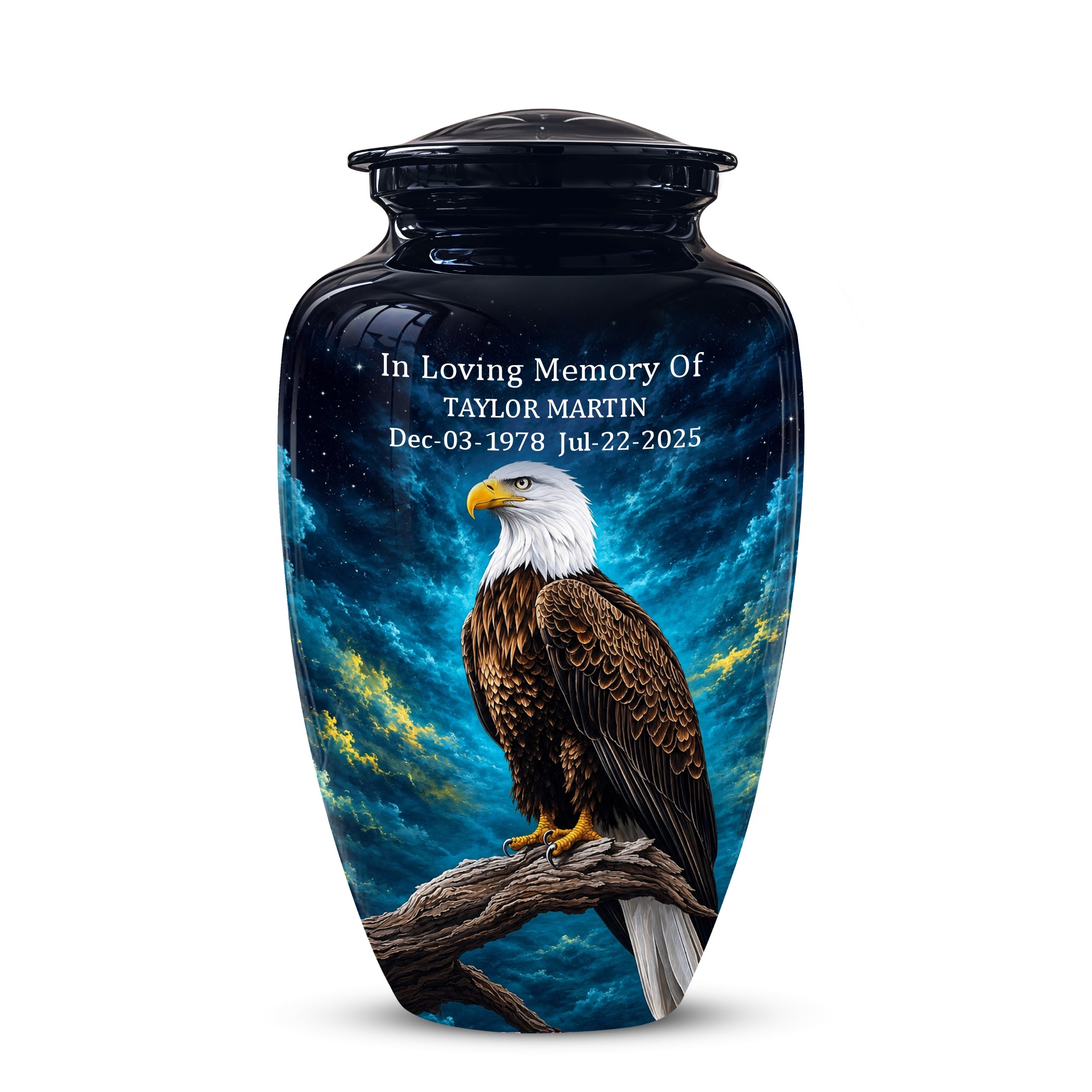 Cosmic Bald Eagle Cremation Urn - Decorative Memorial Urns For Human Ashes