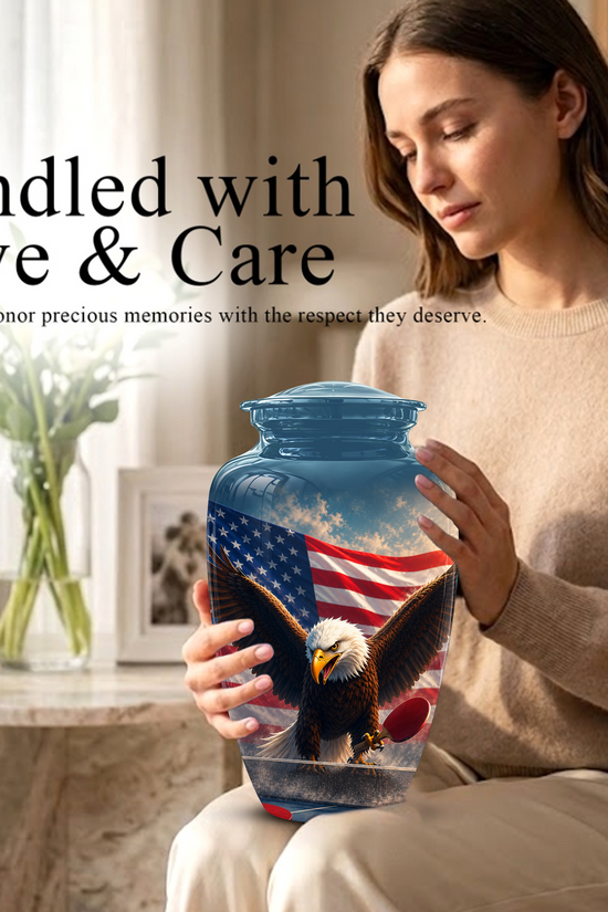 Flying Eagle With American Flag Urn - Patriotic Funeral Memorial Urns