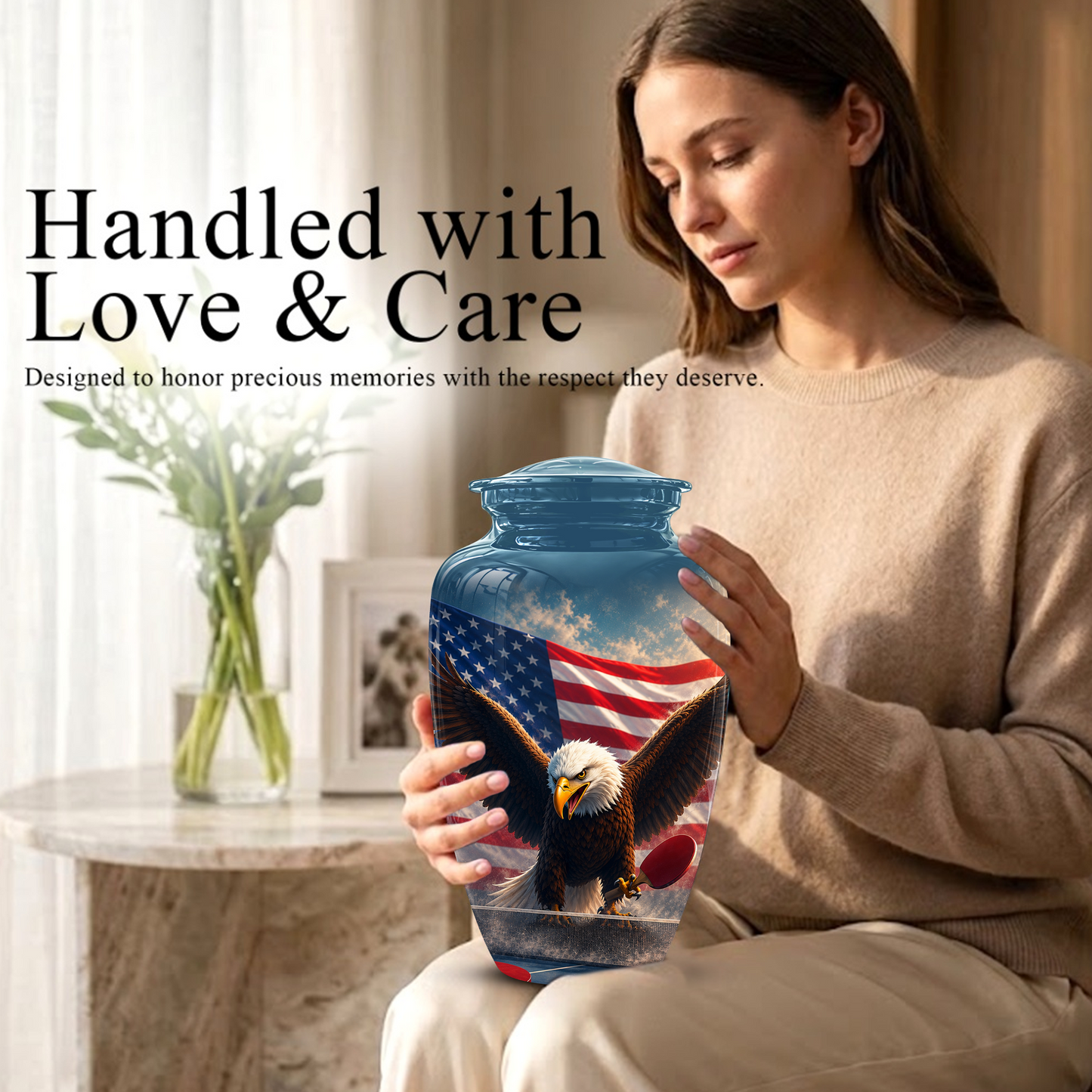 Flying Eagle With American Flag Urn - Patriotic Funeral Memorial Urns
