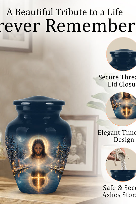 Divine Jesus Cremation Urn for Ashes – Christian Cross Memorial Urn