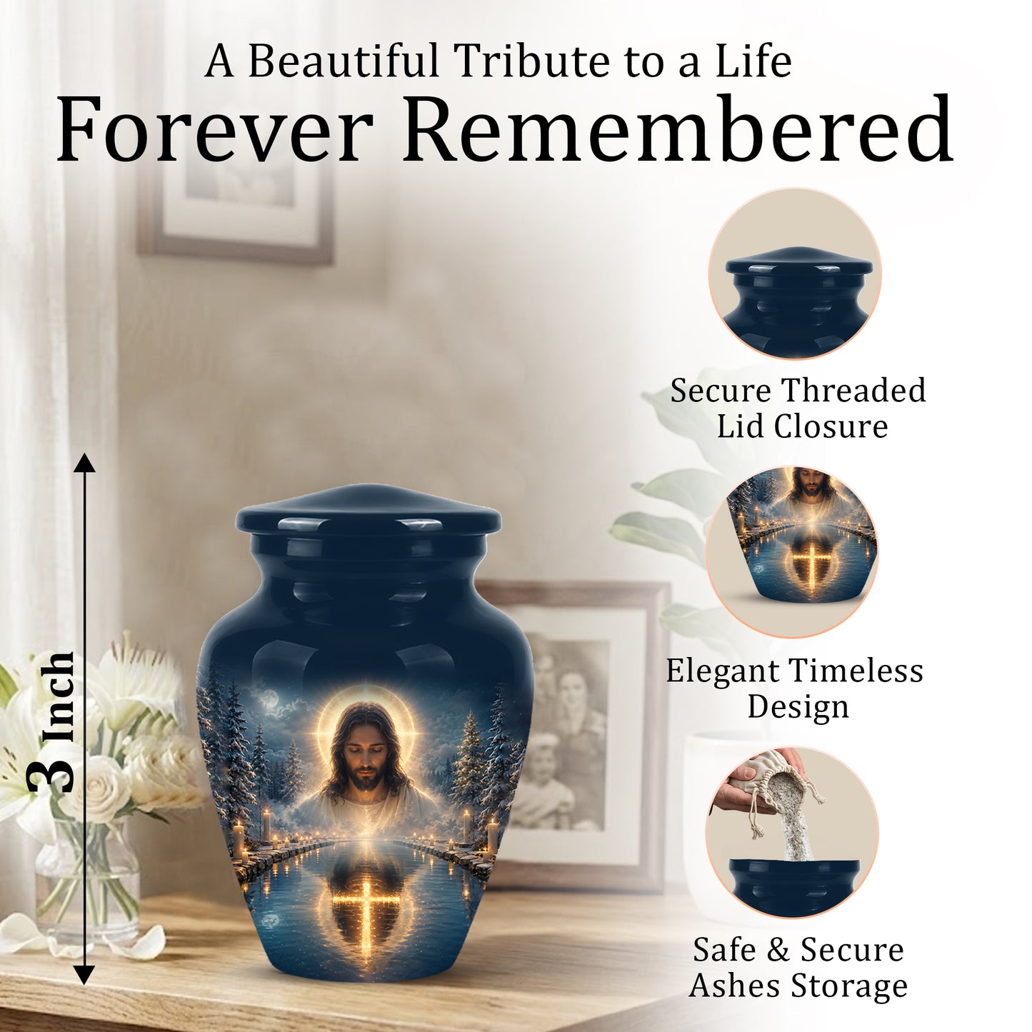Divine Jesus Cremation Urn for Ashes – Christian Cross Memorial Urn