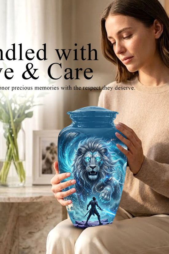 Celestial Cosmic Lion Cremation Urn - Lion Adult Male Memorial Tribute Urn