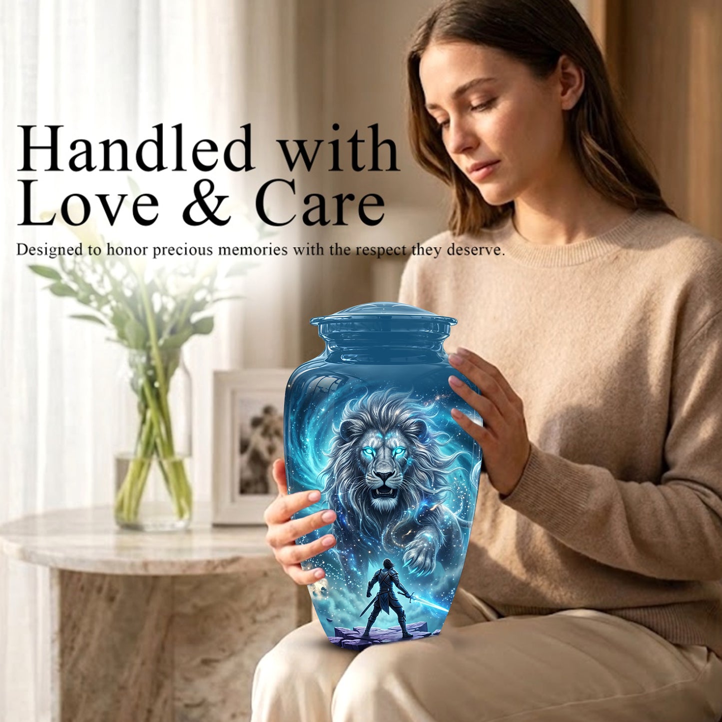 Celestial Cosmic Lion Cremation Urn - Lion Adult Male Memorial Tribute Urn
