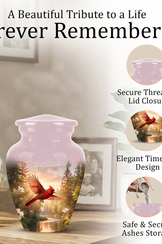 Red Flying Cardinal Bird - Personalized Memorial Urn For Human Ashes