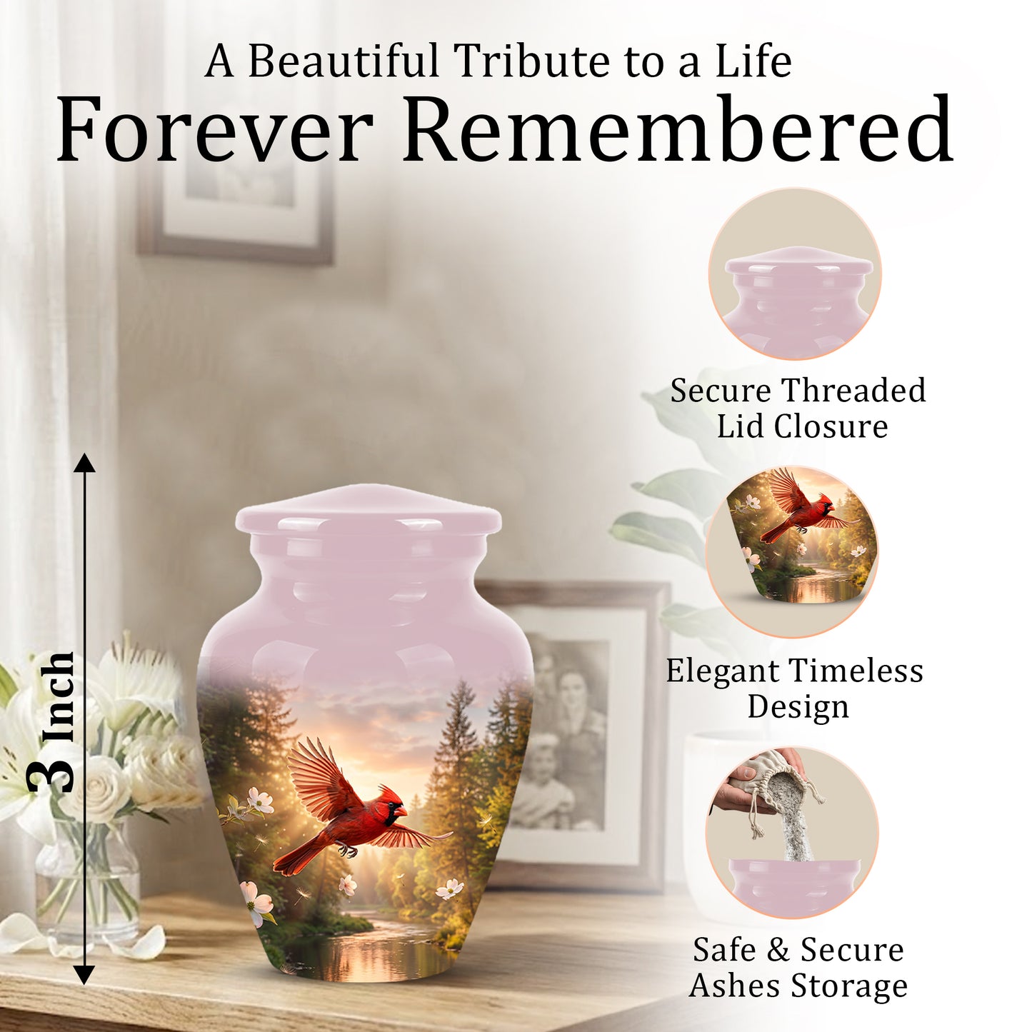 Red Flying Cardinal Bird - Personalized Memorial Urn For Human Ashes