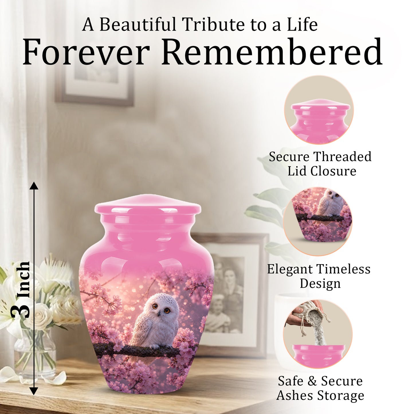 Baby Owl Cremation Urn for Ashes – Handcrafted Personalized Burial Urn