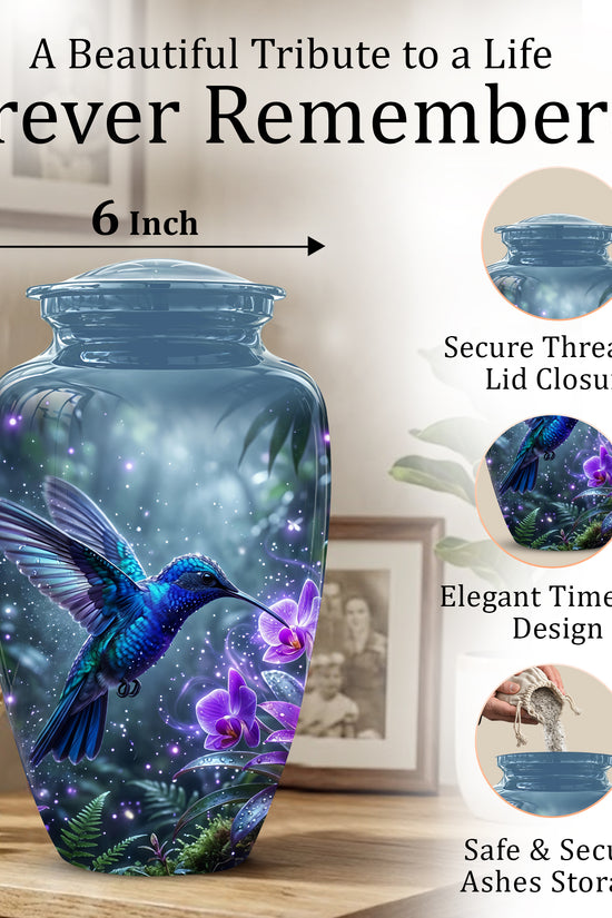 Flying Blue Hummingbird Urn - Majestic Memorial Urns For Human Ashes
