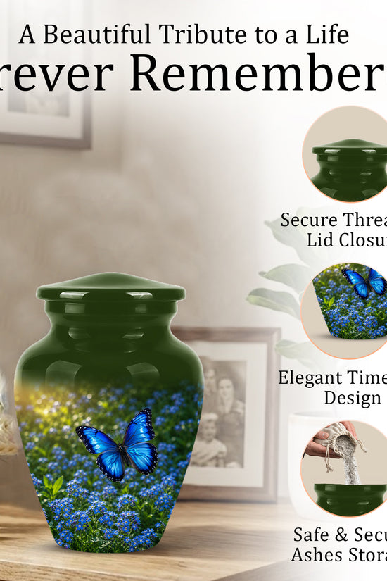 Blue Flying Butterfly Themed Urn - Majestic Butterfly Urns For Ashes