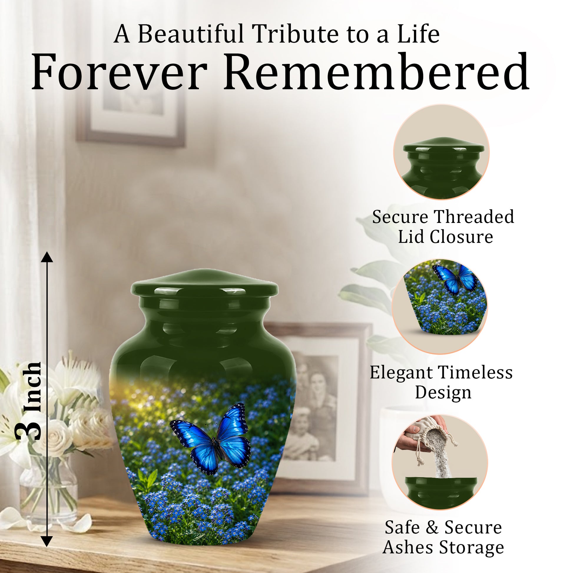 Blue Flying Butterfly Themed Urn - Majestic Butterfly Urns For Ashes